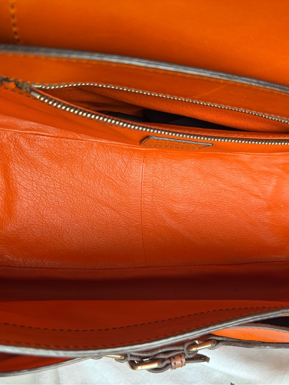 Prada Orange Leather Shoulder Bag with Brown Trim - Picture 9 of 16